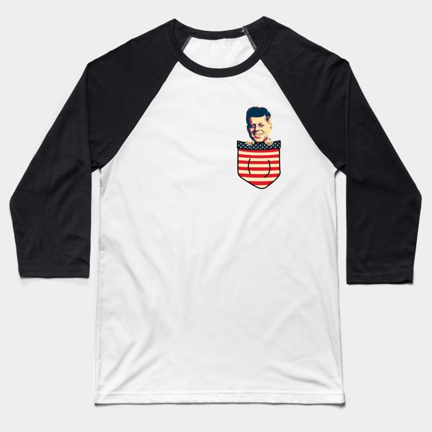 John F Kennedy Chest Pocket Baseball T-Shirt by Nerd_art